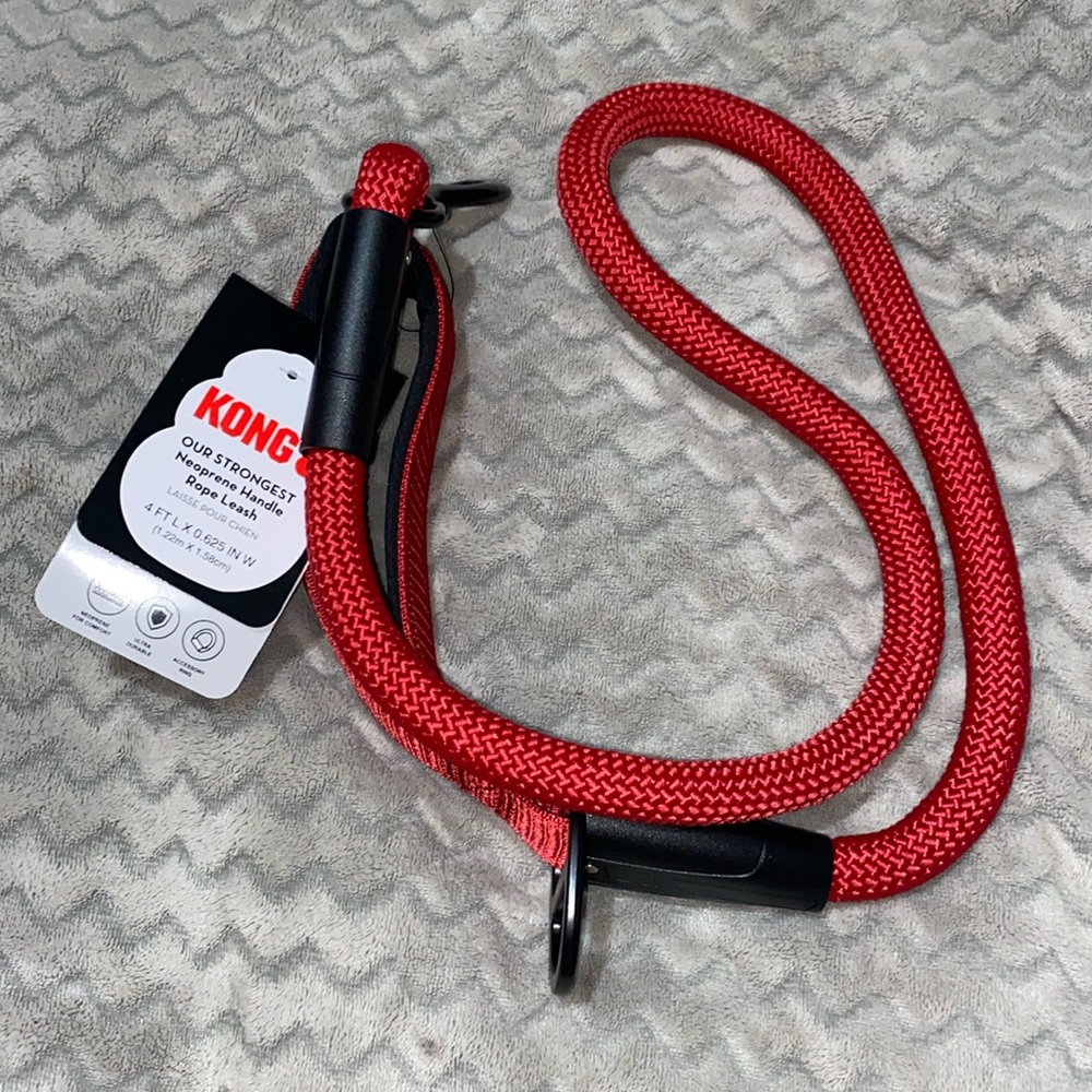 🐶 Kong Red 4ft Neoprene Handle Rope Dog Leash Collar Harness Pet Pets NW